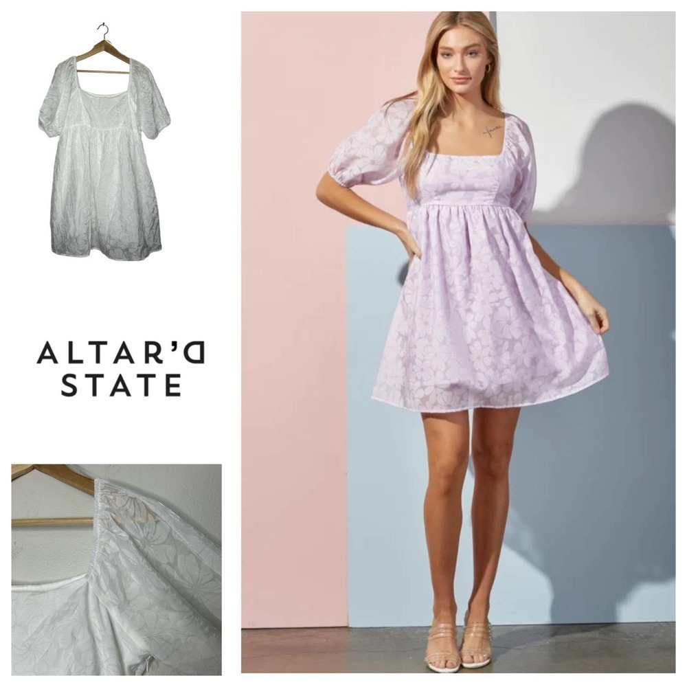 Altar'd State White Floral Babdydoll Dress Large